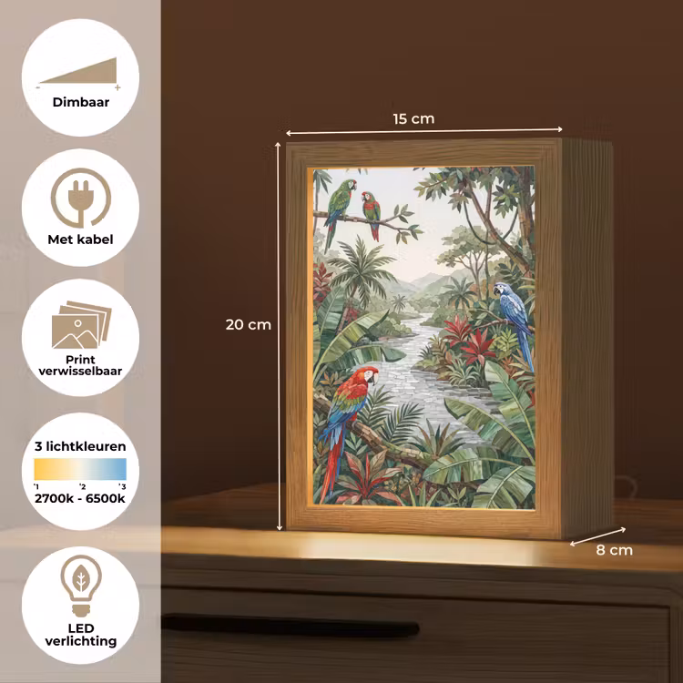 Vogel - Jungle - Natuur - Mozaïek - Groen Light Box met kabel (Wandlamp) klein -USP_websiteoverzichtNL