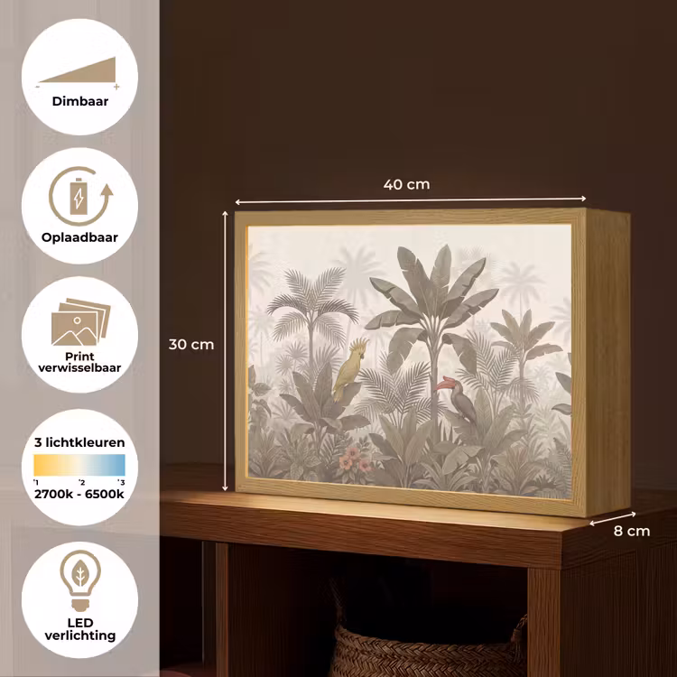 Vogel - Jungle - Tropisch - Illustratie - Groen Light Box met batterij (Wandlamp) middel -USP_websiteoverzichtNL