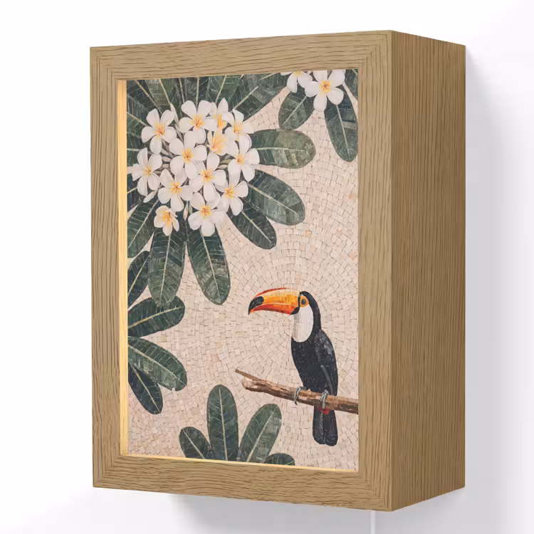 Vogel - Mozaïek - Tropisch - Natuur - Kleurrijk Light Box met kabel (Wandlamp) klein -3d