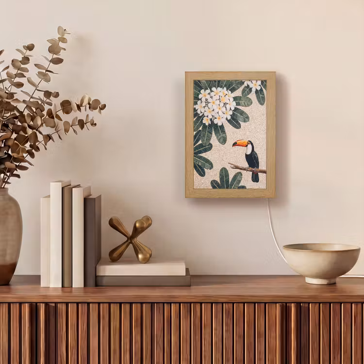 Vogel - Mozaïek - Tropisch - Natuur - Kleurrijk Light Box met kabel (Wandlamp) klein -sfeer2
