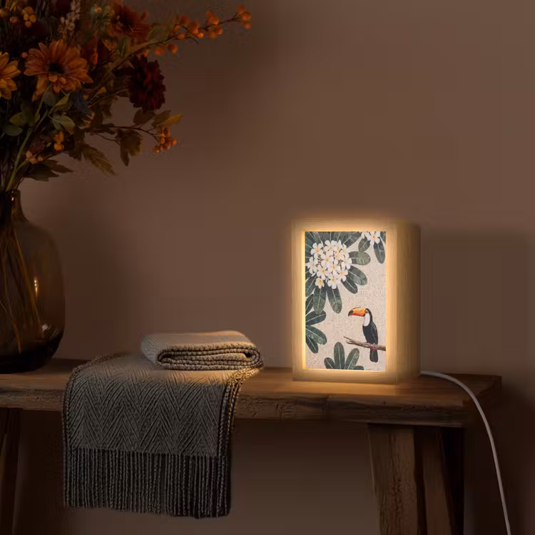 Vogel - Mozaïek - Tropisch - Natuur - Kleurrijk Light Box met kabel (Wandlamp) klein -sfeer4