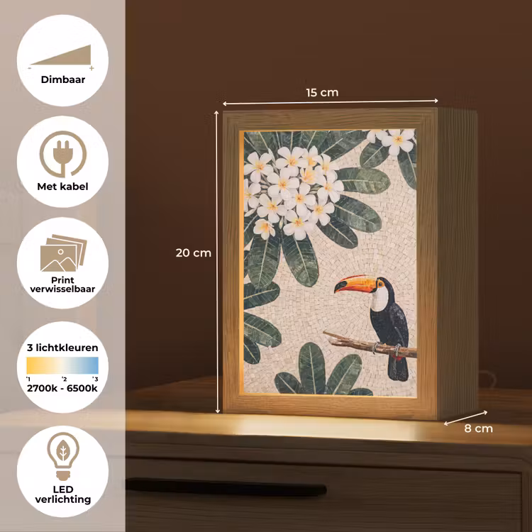 Vogel - Mozaïek - Tropisch - Natuur - Kleurrijk Light Box met kabel (Wandlamp) klein -USP_websiteoverzichtNL