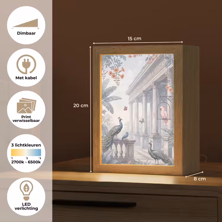 Vogel - Pauw - Architectuur - Klassiek - Groen Light Box met kabel (Wandlamp) klein -USP_websiteoverzichtNL