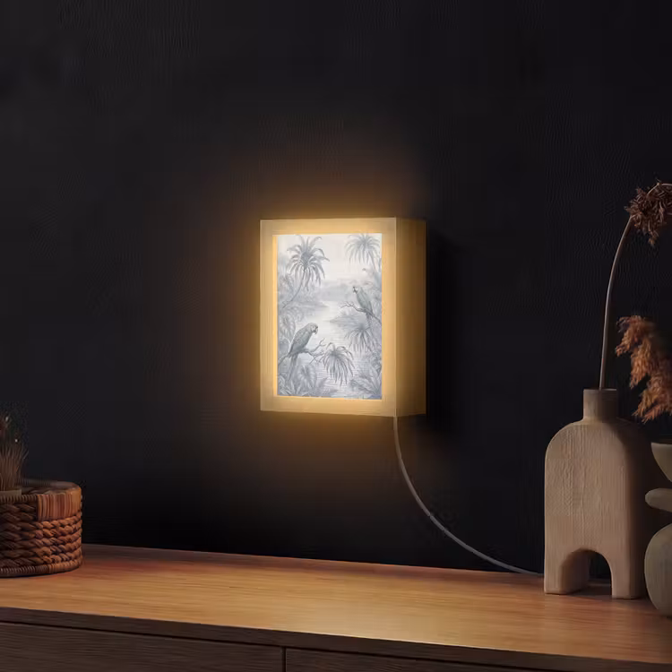 Vogel - Rivier - Tropisch - Illustratie - Blauw Light Box met kabel (Wandlamp) klein -sfeer1