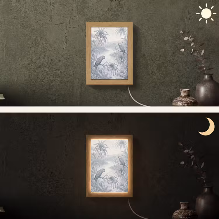 Vogel - Rivier - Tropisch - Illustratie - Blauw Light Box met kabel (Wandlamp) klein -sfeer3