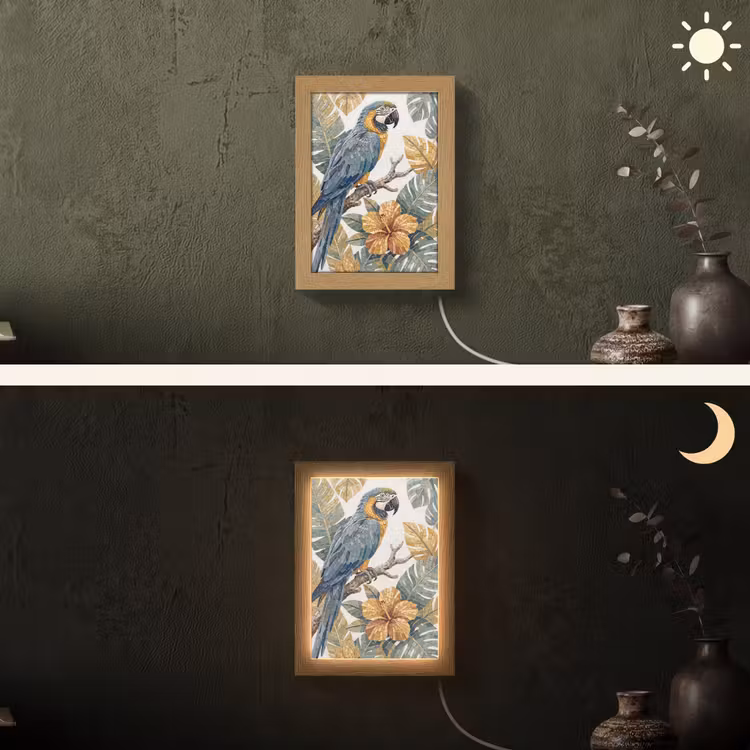 Vogel - Tak - Natuur - Mozaïek - Blauw Light Box met kabel (Wandlamp) klein -sfeer3