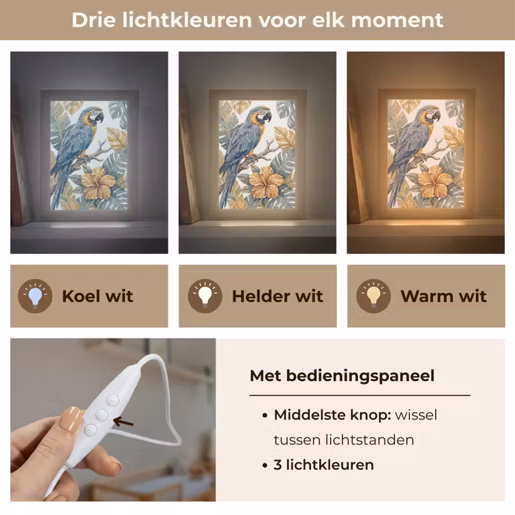 Vogel - Tak - Natuur - Mozaïek - Blauw Light Box met kabel (Wandlamp) klein -USP_lichtkleurNL