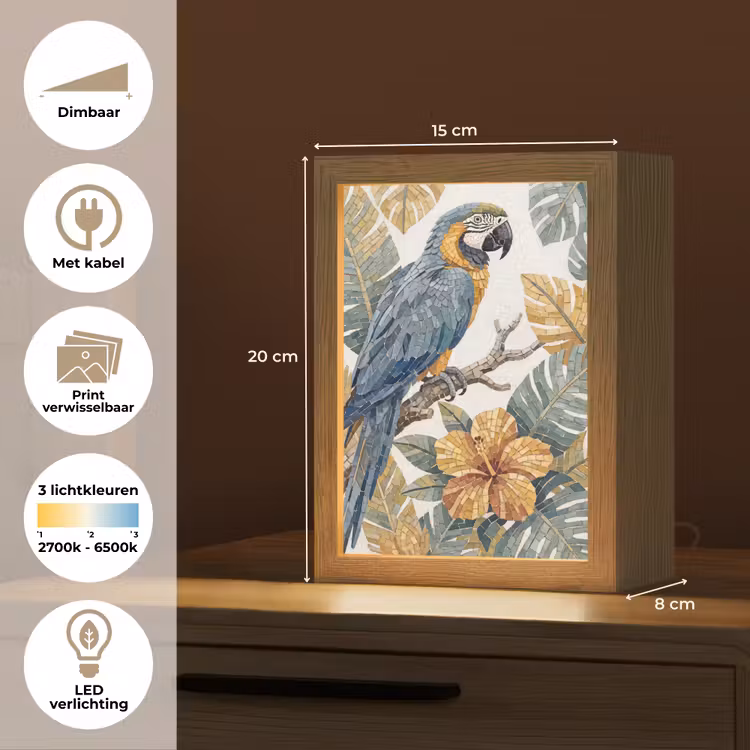 Vogel - Tak - Natuur - Mozaïek - Blauw Light Box met kabel (Wandlamp) klein -USP_websiteoverzichtNL