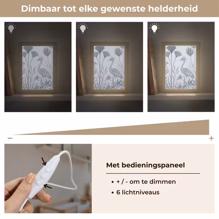 Vogel - Tropisch - Illustratie - Blauwgrijs - Natuur Light Box met kabel (Wandlamp) klein -USP_dimbaarNL