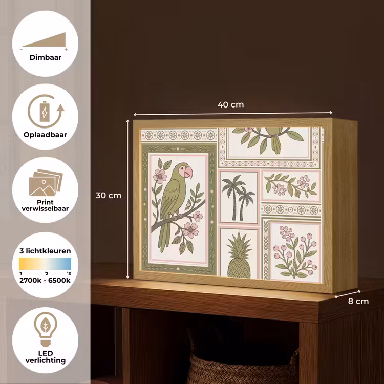 Vogel - Tropisch - Patroon - Decoratief - Groen Light Box met batterij (Wandlamp) middel -USP_websiteoverzichtNL