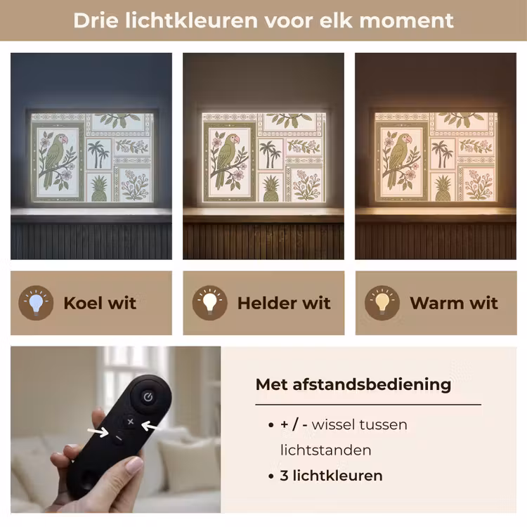 Vogel - Tropisch - Patroon - Decoratief - Groen Light Box met batterij (Wandlamp) middel -USP_lichtkleurNL
