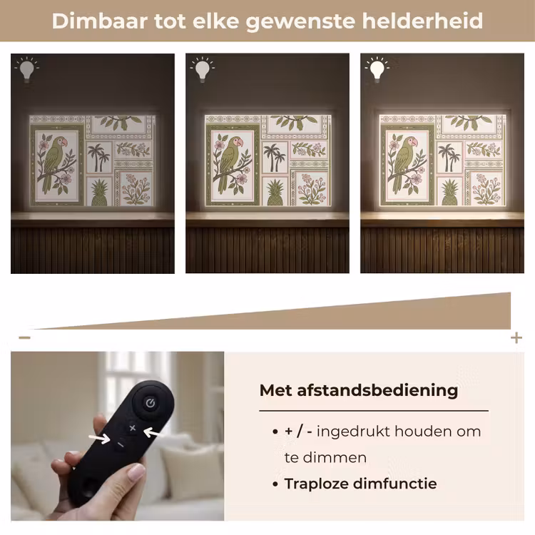 Vogel - Tropisch - Patroon - Decoratief - Groen Light Box met batterij (Wandlamp) middel -USP_dimbaarNL