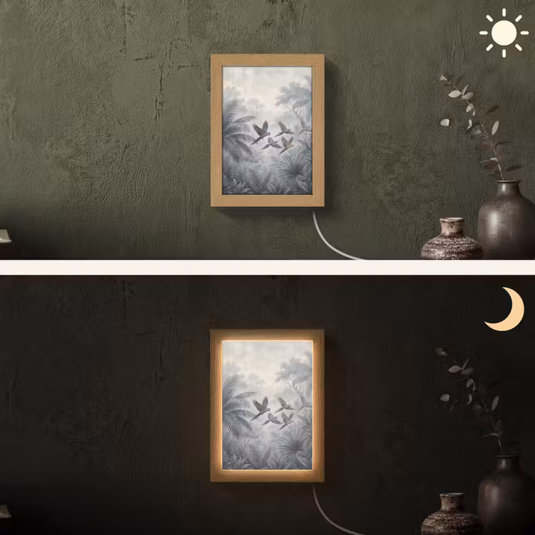 Vogel - Vliegend - Jungle - Vintage - Dieren Light Box met kabel (Wandlamp) klein -sfeer3