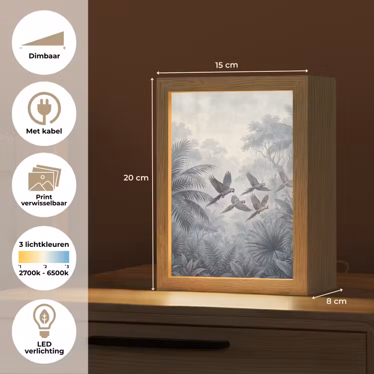 Vogel - Vliegend - Jungle - Vintage - Dieren Light Box met kabel (Wandlamp) klein -USP_websiteoverzichtNL