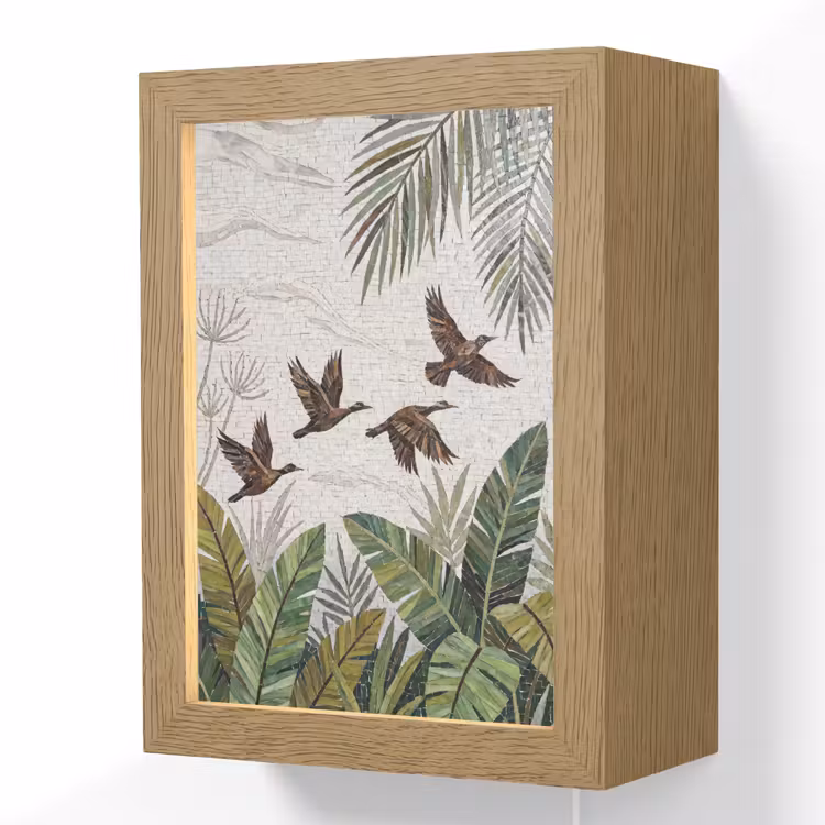 Vogel - Vliegend - Tropisch - Mozaïek - Groen Light Box met kabel (Wandlamp) klein -3d