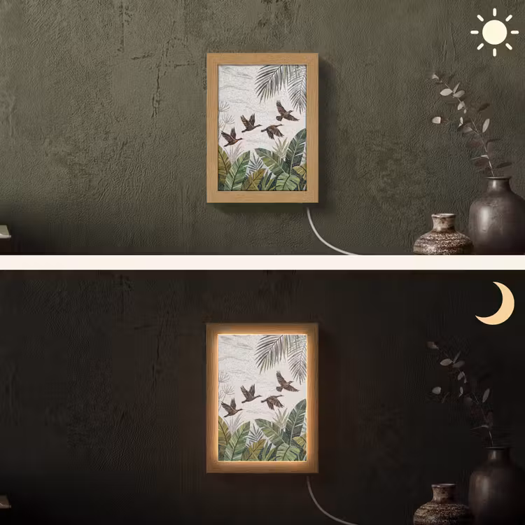 Vogel - Vliegend - Tropisch - Mozaïek - Groen Light Box met kabel (Wandlamp) klein -sfeer3