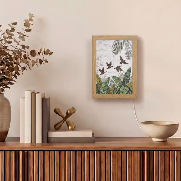 Vogel - Vliegend - Tropisch - Mozaïek - Groen Light Box met kabel (Wandlamp) klein -sfeer2