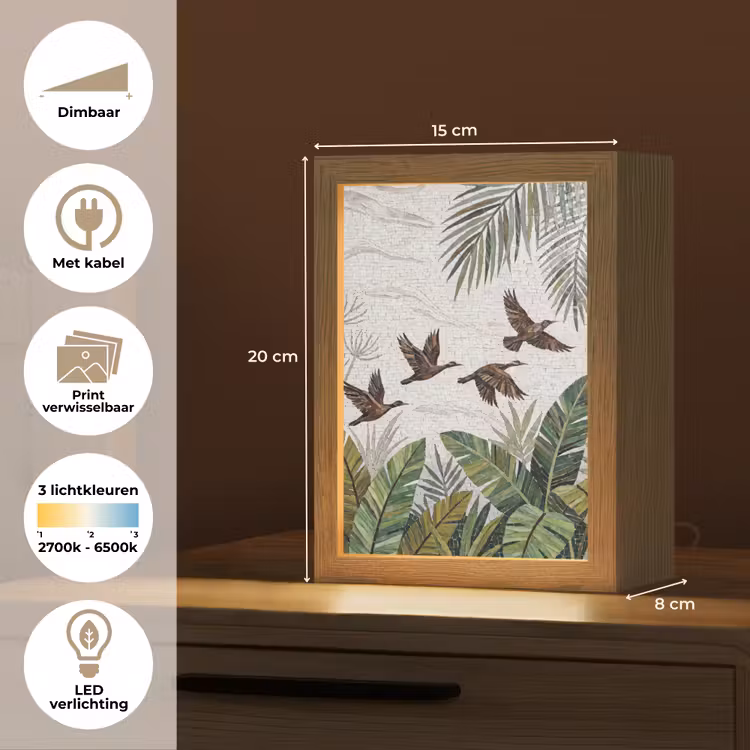Vogel - Vliegend - Tropisch - Mozaïek - Groen Light Box met kabel (Wandlamp) klein -USP_websiteoverzichtNL