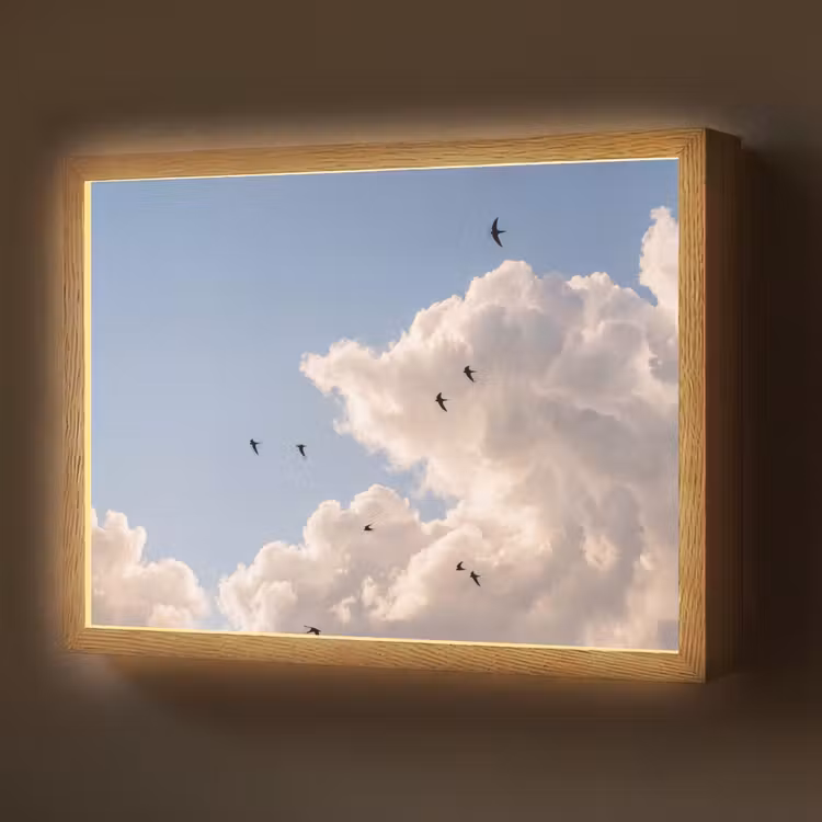 Vogel - Vlucht - Wolken - Natuur - Blauw Light Box met batterij (Wandlamp) middel -z3d_website