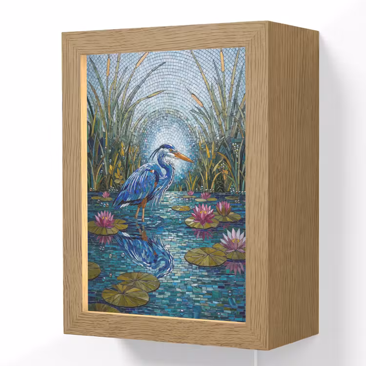 Vogel - Water - Natuur - Abstract - Blauw Light Box met kabel (Wandlamp) klein -3d