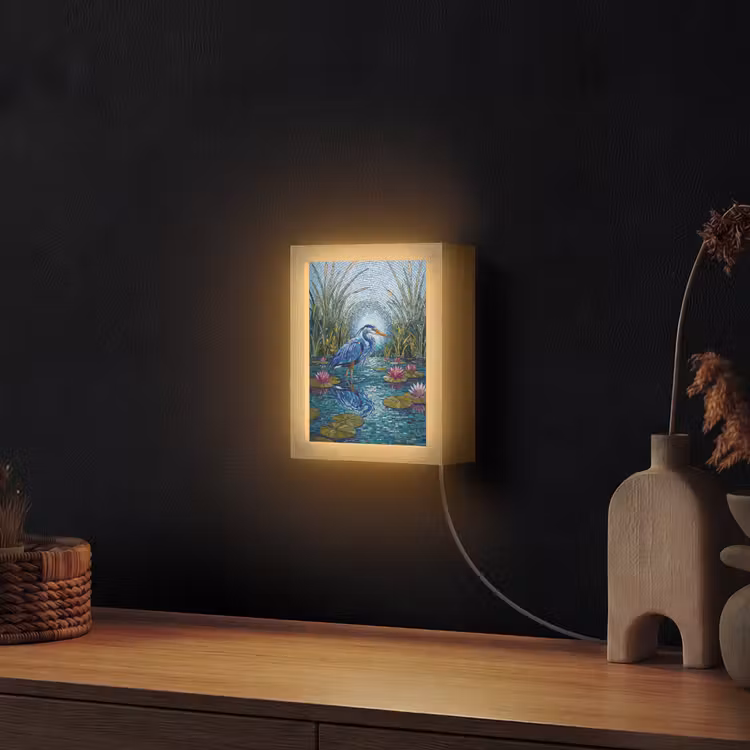 Vogel - Water - Natuur - Abstract - Blauw Light Box met kabel (Wandlamp) klein -sfeer1