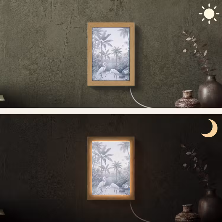 Vogel - Water - Tropisch - Natuur - Blauw Light Box met kabel (Wandlamp) klein -sfeer3