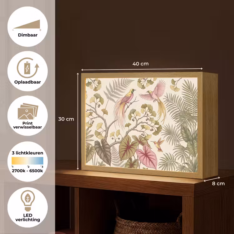 Vogels - Tropisch - Botanisch - Roze Light Box met batterij (Wandlamp) middel -USP_websiteoverzichtNL