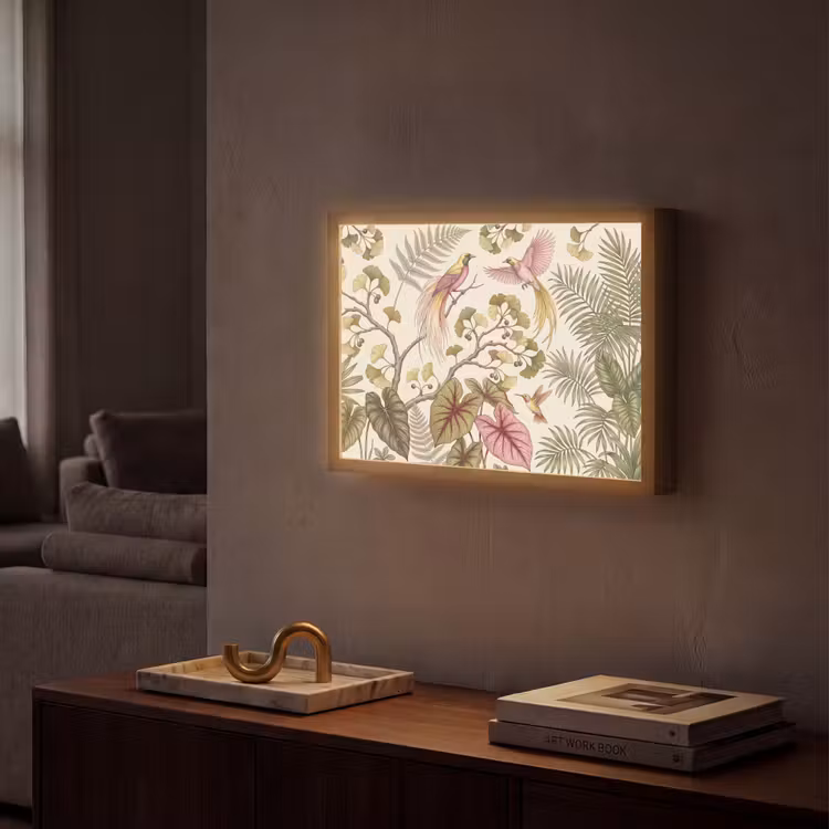 Vogels - Tropisch - Botanisch - Roze Light Box met batterij (Wandlamp) middel -sfeer1