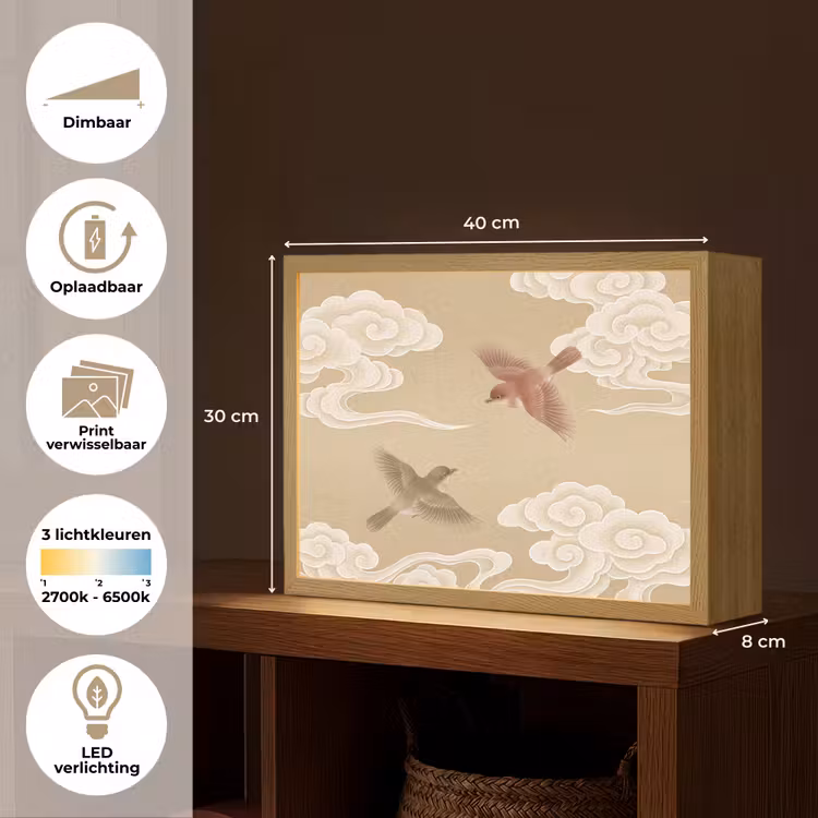 Vogels - Vliegen - Beige Light Box met batterij (Wandlamp) middel -USP_websiteoverzichtNL