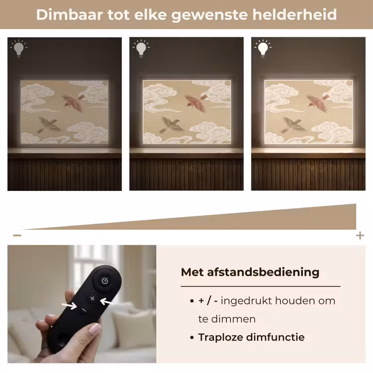 Vogels - Vliegen - Beige Light Box met batterij (Wandlamp) middel -USP_dimbaarNL