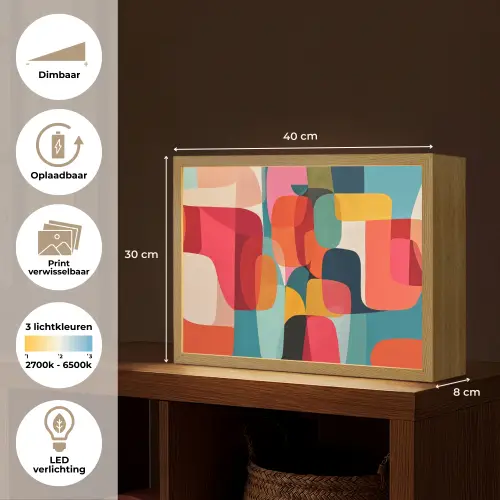 Vormen - Kleurrijk - Abstract - Vlakken Light Box met batterij (Wandlamp) middel -USP_websiteoverzichtNL