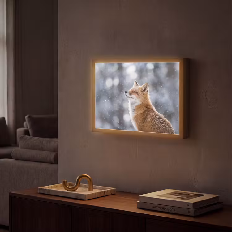 Vos - Sneeuwval - Portret - Winter - Sfeervol Light Box met batterij (Wandlamp) middel -sfeer1
