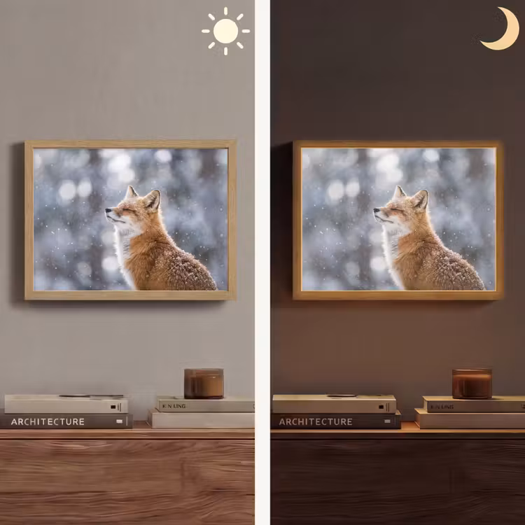 Vos - Sneeuwval - Portret - Winter - Sfeervol Light Box met batterij (Wandlamp) middel -sfeer3