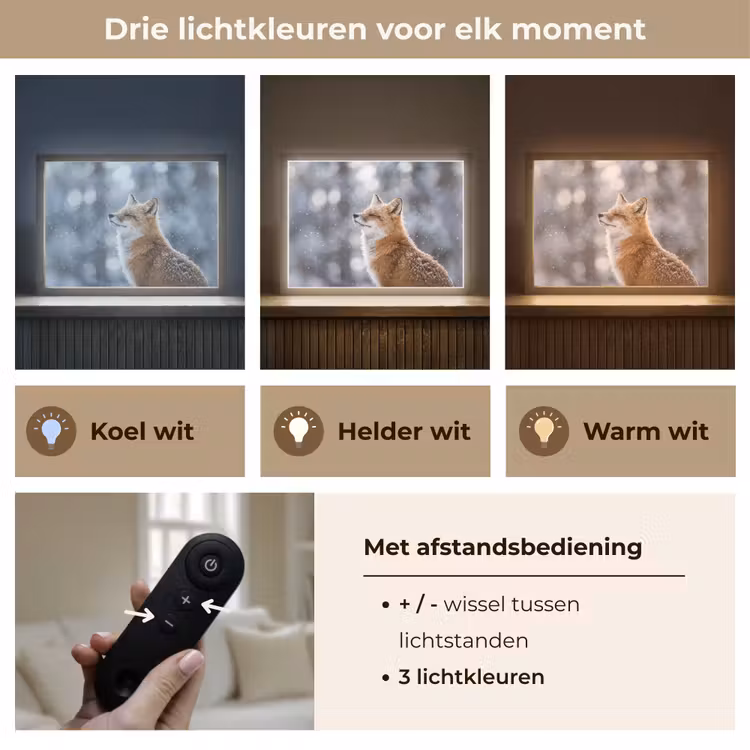 Vos - Sneeuwval - Portret - Winter - Sfeervol Light Box met batterij (Wandlamp) middel -USP_lichtkleurNL