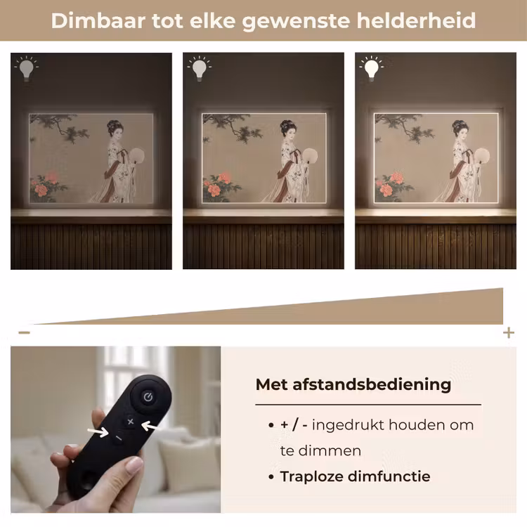 Vrouw - Azië - Kunst - Beige Light Box met batterij (Wandlamp) middel -USP_dimbaarNL