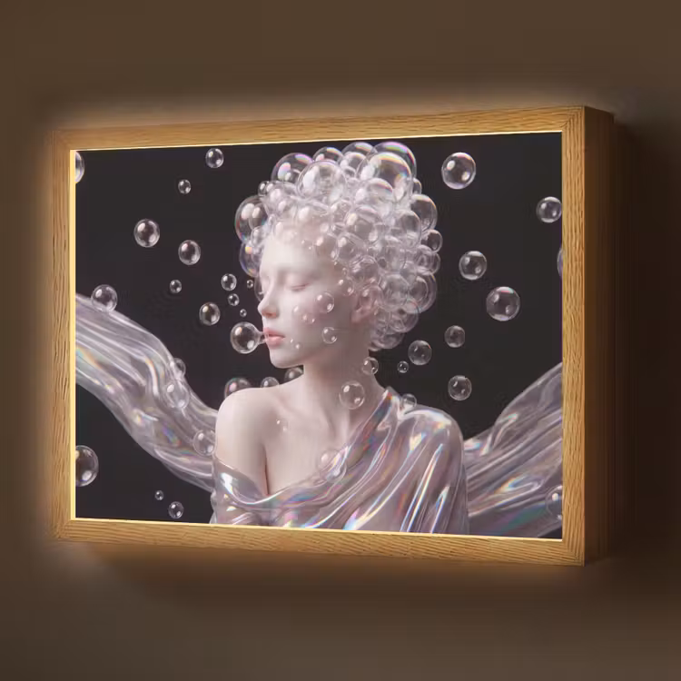 Vrouw - Bellen - Abstract - Kleurrijk Light Box met batterij (Wandlamp) middel -z3d_website