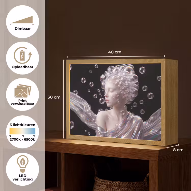 Vrouw - Bellen - Abstract - Kleurrijk Light Box met batterij (Wandlamp) middel -USP_websiteoverzichtNL