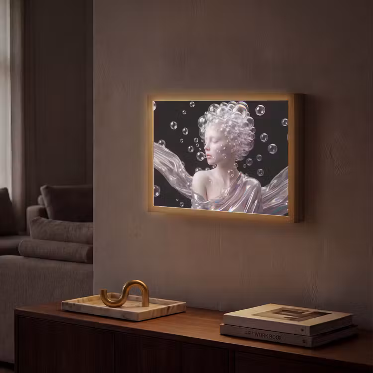 Vrouw - Bellen - Abstract - Kleurrijk Light Box met batterij (Wandlamp) middel -sfeer1