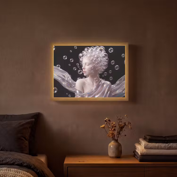 Vrouw - Bellen - Abstract - Kleurrijk Light Box met batterij (Wandlamp) middel -sfeer4