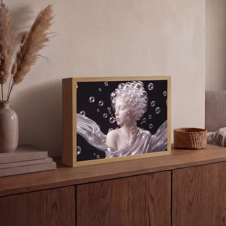 Vrouw - Bellen - Abstract - Kleurrijk Light Box met batterij (Wandlamp) middel -sfeer2