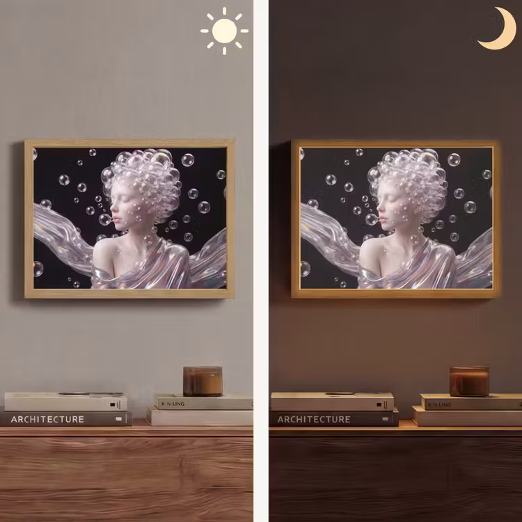 Vrouw - Bellen - Abstract - Kleurrijk Light Box met batterij (Wandlamp) middel -sfeer3