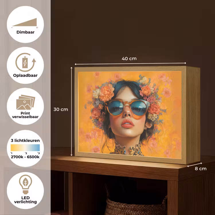 Vrouw - Bloemen - Aesthetic - Oranje Light Box met batterij (Wandlamp) middel -USP_websiteoverzichtNL