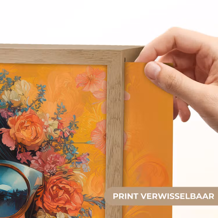 Vrouw - Bloemen - Aesthetic - Oranje Light Box met batterij (Wandlamp) middel -USP_websiteprintNL