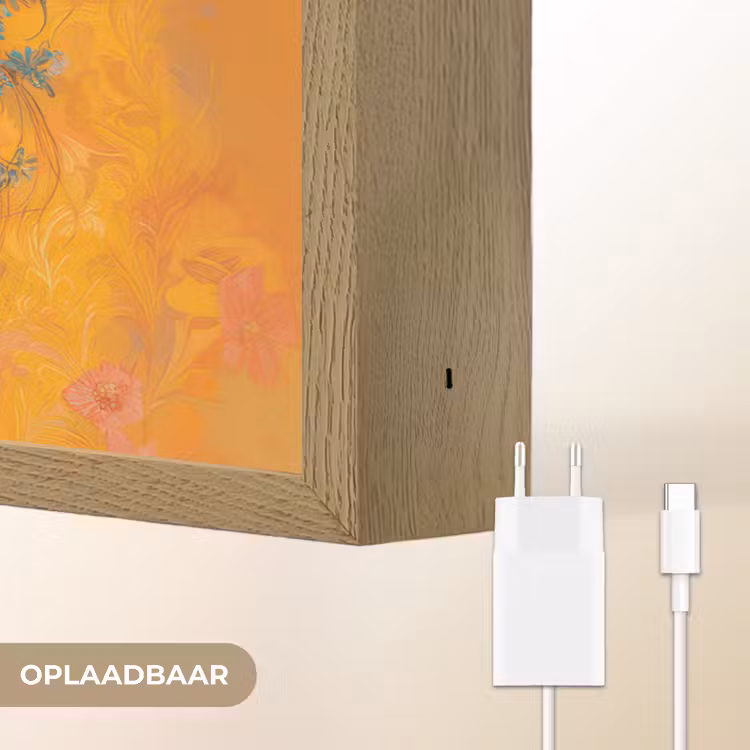 Vrouw - Bloemen - Aesthetic - Oranje Light Box met batterij (Wandlamp) middel -USP_websiteoplaadbaarNL