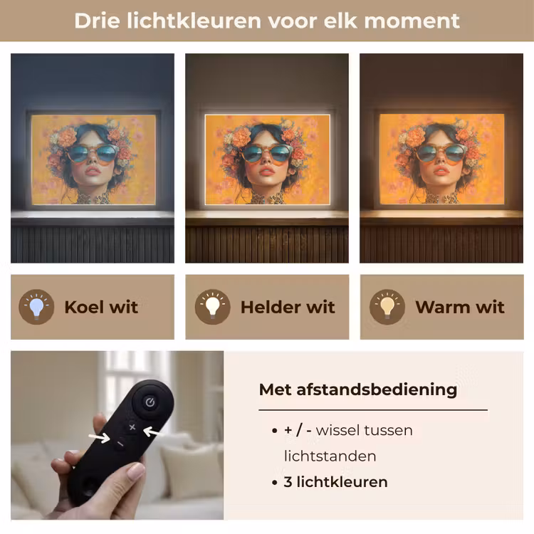 Vrouw - Bloemen - Aesthetic - Oranje Light Box met batterij (Wandlamp) middel -USP_lichtkleurNL