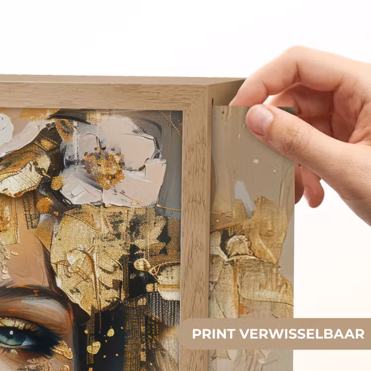 Vrouw - Bloemen - Goud - Portret Light Box met batterij (Wandlamp) middel -USP_websiteprintNL