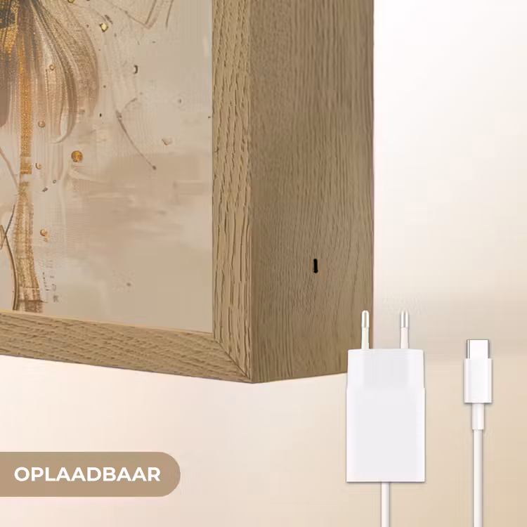 Vrouw - Bloemen - Goud - Portret Light Box met batterij (Wandlamp) middel -USP_websiteoplaadbaarNL