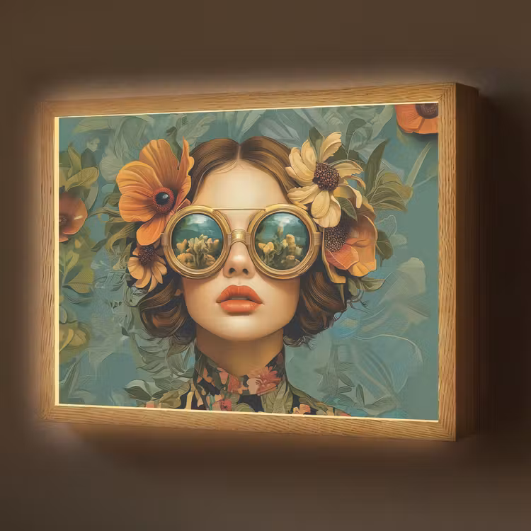 Vrouw - Bloemen - Vlinders - Natuur - Vintage Light Box met batterij (Wandlamp) middel -z3d_website