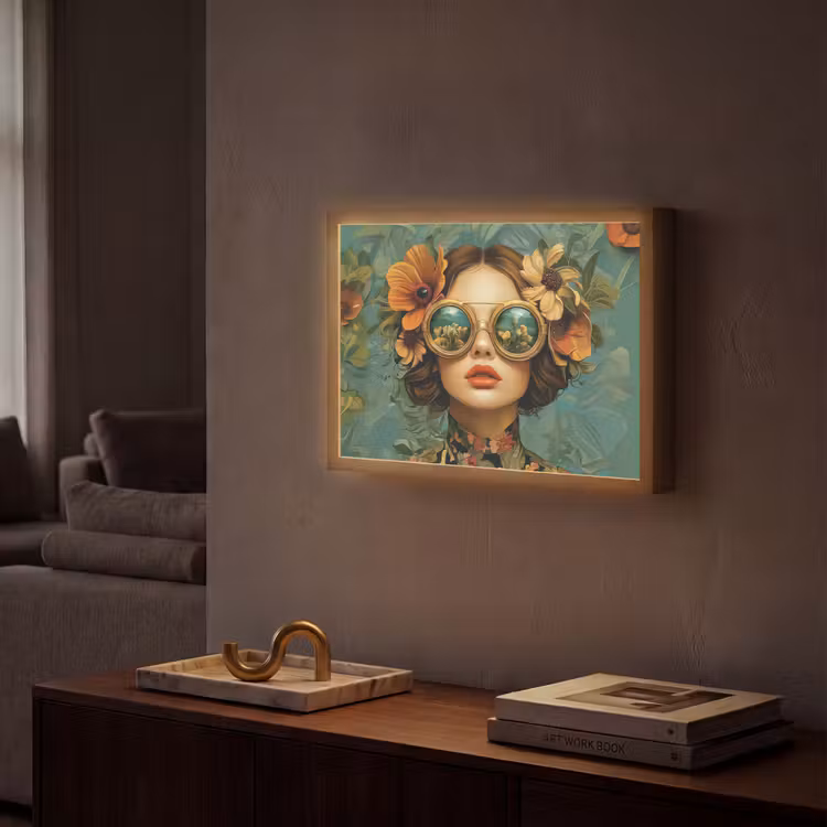 Vrouw - Bloemen - Vlinders - Natuur - Vintage Light Box met batterij (Wandlamp) middel -sfeer1