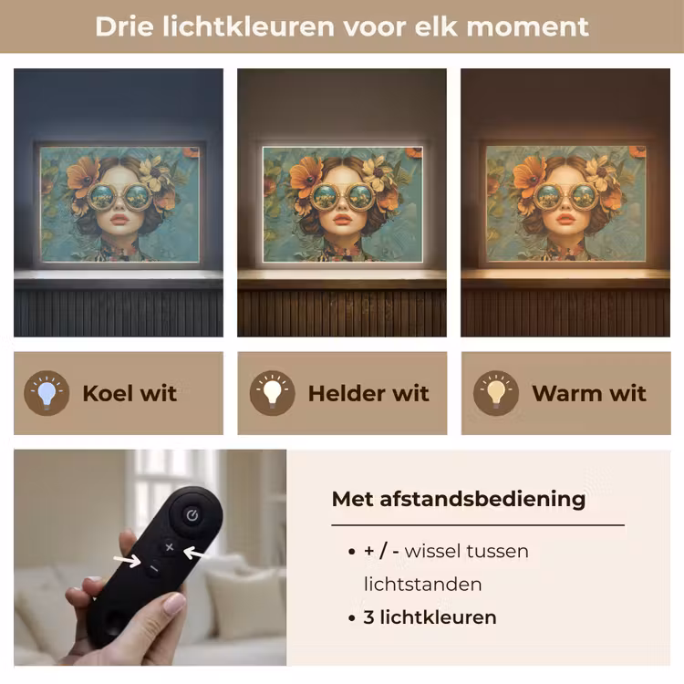 Vrouw - Bloemen - Vlinders - Natuur - Vintage Light Box met batterij (Wandlamp) middel -USP_lichtkleurNL